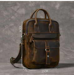 Vintage Leather Mens 10'' Vertical Brown Briefcase Handbag Bag Shoulder Bag Side Bag For Men - imessengerbags
