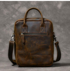 Vintage Leather Mens 10'' Vertical Brown Briefcase Handbag Bag Shoulder Bag Side Bag For Men - imessengerbags