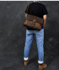 Vintage Leather Mens 13‘’ Brown Side Bag Messenger Bag Courier Bag For Men - imessengerbags