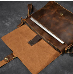 Vintage Leather Mens 13‘’ Brown Side Bag Messenger Bag Courier Bag For Men - imessengerbags