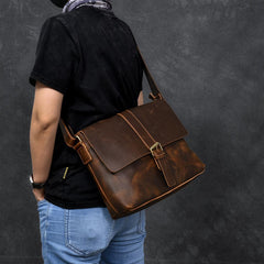 Vintage Leather Mens 13‘’ Brown Side Bag Messenger Bag Courier Bag For Men - imessengerbags