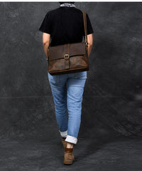 Vintage Leather Mens 13‘’ Brown Side Bag Messenger Bag Courier Bag For Men - imessengerbags