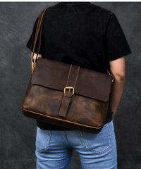 Vintage Leather Mens 13‘’ Brown Side Bag Messenger Bag Courier Bag For Men - imessengerbags
