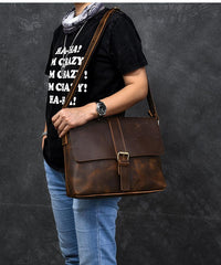 Vintage Leather Mens 13‘’ Brown Side Bag Messenger Bag Courier Bag For Men - imessengerbags