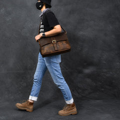 Vintage Leather Mens 13‘’ Brown Side Bag Messenger Bag Courier Bag For Men - imessengerbags