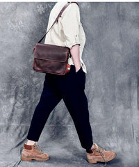 Cool Leather Mens 8‘’ Red Brown Small Side Bag Small Messenger Bag Shoulder Bag For Men - imessengerbags