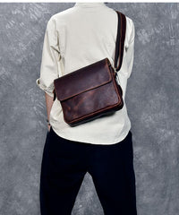Cool Leather Mens 8‘’ Red Brown Small Side Bag Small Messenger Bag Shoulder Bag For Men - imessengerbags