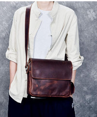Cool Leather Mens 8‘’ Red Brown Small Side Bag Small Messenger Bag Shoulder Bag For Men - imessengerbags