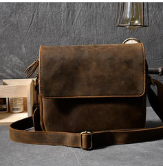 Cool Leather Mens 8‘’ Red Brown Small Side Bag Small Messenger Bag Shoulder Bag For Men - imessengerbags