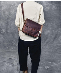 Cool Leather Mens 8‘’ Red Brown Small Side Bag Small Messenger Bag Shoulder Bag For Men - imessengerbags