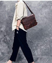 Cool Leather Mens 8‘’ Red Brown Small Side Bag Small Messenger Bag Shoulder Bag For Men - imessengerbags