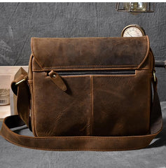 Cool Leather Mens 8‘’ Red Brown Small Side Bag Small Messenger Bag Shoulder Bag For Men - imessengerbags
