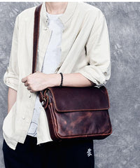 Cool Leather Mens 8‘’ Red Brown Small Side Bag Small Messenger Bag Shoulder Bag For Men - imessengerbags