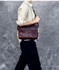 Cool Leather Mens 8‘’ Red Brown Small Side Bag Small Messenger Bag Shoulder Bag For Men - imessengerbags