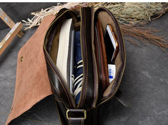 Cool Leather Mens 8‘’ Red Brown Small Side Bag Small Messenger Bag Shoulder Bag For Men - imessengerbags