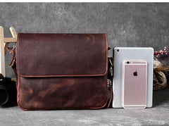 Cool Leather Mens 8‘’ Red Brown Small Side Bag Small Messenger Bag Shoulder Bag For Men - imessengerbags