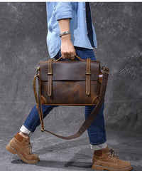 Leather Mens Brown Briefcase 13'' Laptop Bag Messenger Bag Shoulder Bag For Men - imessengerbags