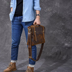 Leather Mens Brown Briefcase 13'' Laptop Bag Messenger Bag Shoulder Bag For Men - imessengerbags