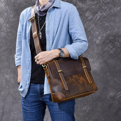 Leather Mens Brown Briefcase 13'' Laptop Bag Messenger Bag Shoulder Bag For Men - imessengerbags