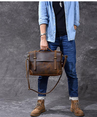 Leather Mens Brown Briefcase 13'' Laptop Bag Messenger Bag Shoulder Bag For Men - imessengerbags