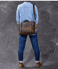 Leather Mens Brown Briefcase 13'' Laptop Bag Messenger Bag Shoulder Bag For Men - imessengerbags