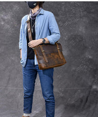 Leather Mens Brown Briefcase 13'' Laptop Bag Messenger Bag Shoulder Bag For Men - imessengerbags