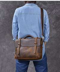 Leather Mens Brown Briefcase 13'' Laptop Bag Messenger Bag Shoulder Bag For Men - imessengerbags