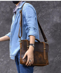 Leather Mens Brown Briefcase 13'' Laptop Bag Messenger Bag Shoulder Bag For Men - imessengerbags