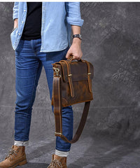 Leather Mens Brown Briefcase 13'' Laptop Bag Messenger Bag Shoulder Bag For Men - imessengerbags