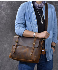 Leather Mens Brown Briefcase 13'' Laptop Bag Messenger Bag Shoulder Bag For Men - imessengerbags