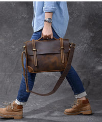 Leather Mens Brown Briefcase 13'' Laptop Bag Messenger Bag Shoulder Bag For Men - imessengerbags