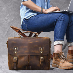 Leather Mens Brown Briefcase 14'' Laptop Bag Messenger Bag Shoulder Bag For Men - imessengerbags