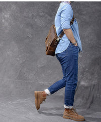 Leather Mens Brown Briefcase 14'' Laptop Bag Messenger Bag Shoulder Bag For Men - imessengerbags