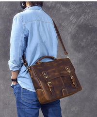 Leather Mens Brown Briefcase 14'' Laptop Bag Messenger Bag Shoulder Bag For Men - imessengerbags