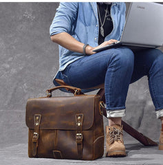 Leather Mens Brown Briefcase 14'' Laptop Bag Messenger Bag Shoulder Bag For Men - imessengerbags