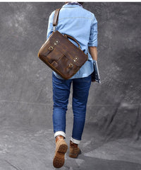 Leather Mens Brown Briefcase 14'' Laptop Bag Messenger Bag Shoulder Bag For Men - imessengerbags