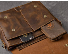 Leather Mens Brown Briefcase 14'' Laptop Bag Messenger Bag Shoulder Bag For Men - imessengerbags