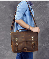 Leather Mens Brown Briefcase 14'' Laptop Bag Messenger Bag Shoulder Bag For Men - imessengerbags
