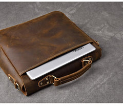 Leather Mens Brown Briefcase 14'' Laptop Bag Messenger Bag Shoulder Bag For Men - imessengerbags