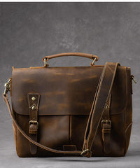 Leather Mens Brown Briefcase 14'' Laptop Bag Messenger Bag Shoulder Bag For Men - imessengerbags