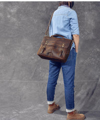 Leather Mens Brown Briefcase 14'' Laptop Bag Messenger Bag Shoulder Bag For Men - imessengerbags