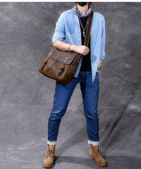 Leather Mens Brown Briefcase 14'' Laptop Bag Messenger Bag Shoulder Bag For Men - imessengerbags