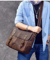 Leather Mens Brown Briefcase 14'' Laptop Bag Messenger Bag Shoulder Bag For Men - imessengerbags