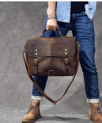 Leather Mens Brown Briefcase 14'' Laptop Bag Messenger Bag Shoulder Bag For Men - imessengerbags