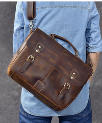 Leather Mens Brown Briefcase 14'' Laptop Bag Messenger Bag Shoulder Bag For Men - imessengerbags