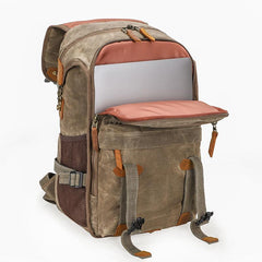 Brown CANVAS WATERPROOF MENS 15'' CANON CAMERA BACKPACK LARGE NIKON CAMERA BAG DSLR CAMERA BAG FOR MEN - imessengerbags