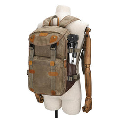 Brown CANVAS WATERPROOF MENS 15'' CANON CAMERA BACKPACK LARGE NIKON CAMERA BAG DSLR CAMERA BAG FOR MEN - imessengerbags