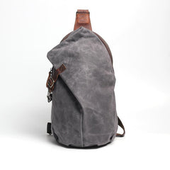 Canvas Leather Mens Camouflage Chest Bag One Shoulder Backpack Khaki Sling Bag for Men - imessengerbags