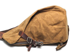 Canvas Leather Mens Camouflage Chest Bag One Shoulder Backpack Khaki Sling Bag for Men - imessengerbags