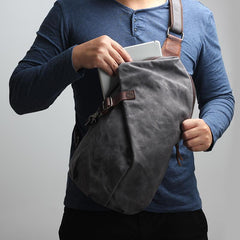Canvas Leather Mens Camouflage Chest Bag One Shoulder Backpack Khaki Sling Bag for Men - imessengerbags